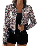 sweat zippÃ paillette Points forts du design : Le élégant blazer à sequins pour femmes. Cardigan boléro court, manches longues, col rond, manteau de soirée à fermeture éclair courte et scintillant, taille légèrement effilée à l’arrière pour créer une silhouette visuellement plus élégante. L’effet décoratif des sequins brillants peut sublimer la beauté et le charme de l’ensemble du sequin CA
