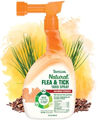 TropiClean Natural Flea and Tick Yard Spray | Maximum Strength Tick Spray for Yard Kills on Contact | Family-Friendly & Safe | Made in the USA | 32oz