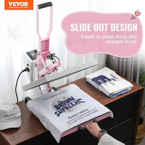 VEVOR Heat Press, 15 x 15 in Digital Heat Press Machine, Slide Out Heat Transfer Machine, Fast and Even Heating, 2-Layer Insulation Cotton, Heat Transfer Machine for T-Shirts/Bags/Pillows, Pink by VEVOR - Image 2