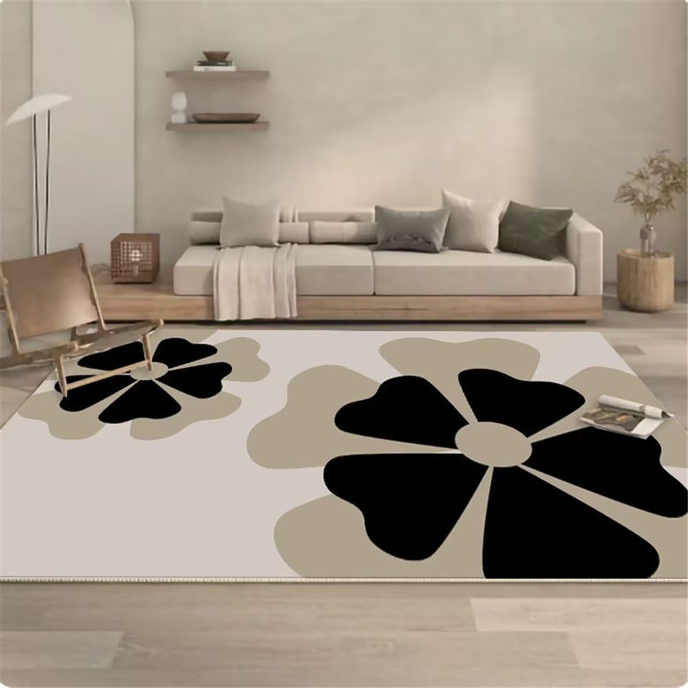 Tapis de jeux bébé confortable noir avec fleurs chambre fille 200x300
