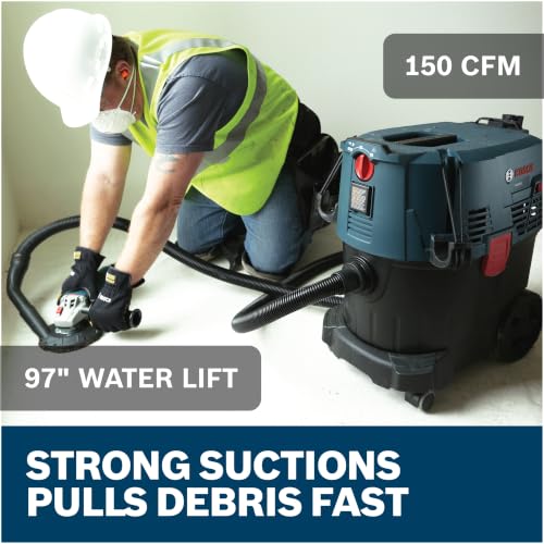 Image of Bosch VAC090AH 9 Gallon Dust Extractor with Auto Filter for Grinder 1773AK | Power Tool Activation | Dust Control System | Jobsite Vacuum | Portable Design | Wet /Dry Collection | HEPA Filter System