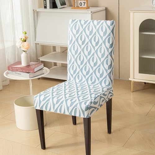 Image of HOMETHREADS Stretchable Elastic Jacquard Chair Seat Cover - Removable & Washable, Durable Seat Protector for Dining Room, Kitchen, Restaurant & Party Chairs (Blue, Pack of 6)