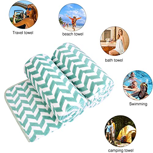 Jml Microfiber Bath Towels, Bath Towel 2 Pack(30" X 60"), Oversized, Soft, Super Absorbent And Fast Drying, Multipurpose Use For Sports, Fitness, Yoga, Chevron Green #TOP3