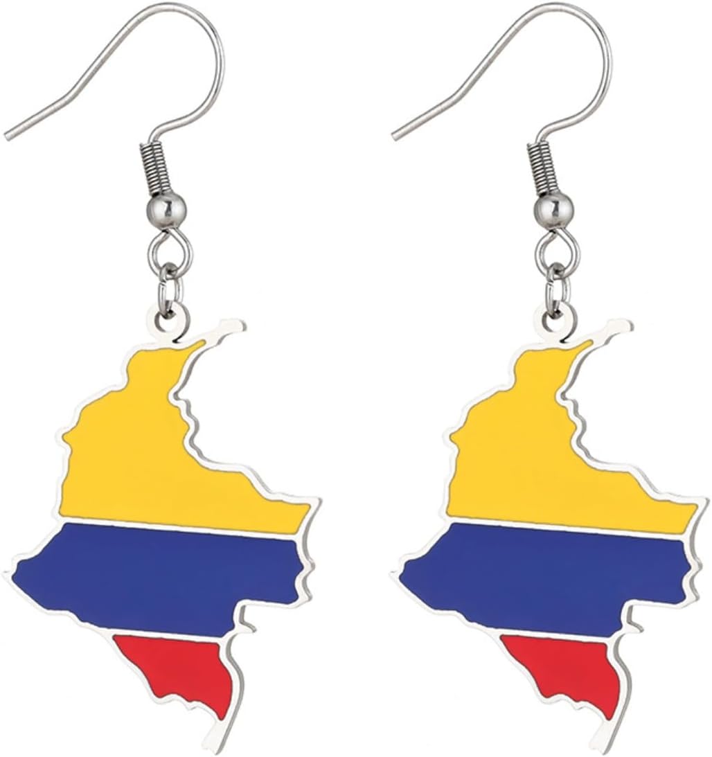 Colombia Map Flag Dangle Earrings for Women Stainless Steel Enamel Lightweight Colombian Pride Ethnic Jewelry Gift