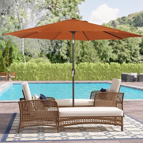 Image of Blissun 9' Outdoor Patio Umbrella, Outdoor Table Umbrella, Yard Umbrella, Market Umbrella with 8 Sturdy Ribs, Push Button Tilt and Crank