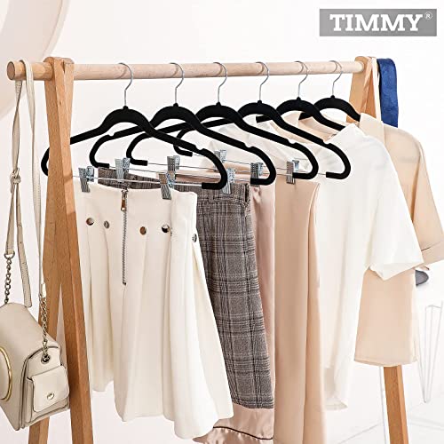 Timmy 30-Pack Pants Hangers, 16.7-Inch Long Velvet Trousers Hangers With Adjustable Clips, Heavy-Duty, Non-Slip, Space-Saving ，360 ° Swivel Hooks Black Velvet Hanger #TOP4