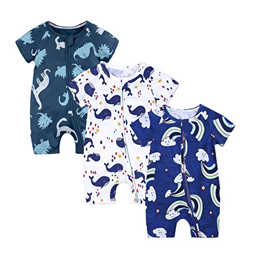 Yunfanda Baby Short Sleeve Bodysuit Outfits Infant Boy Girl One-Piece Romper Unisex Toddler Cartoon Zipper Footless Jumpsuit Summer Clothes 3M-3Y (2-3 Years, Set 1#-Pack Of 3) #TOP1