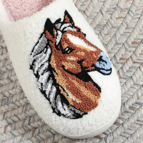 Womens Mens Horse Slippers Cute Retro Memory Foam Cartoon Animal Slippers Fuzzy Warm Plush Couple House Shoes2