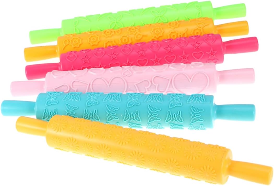 Mobestech 8pcs Multifunctional Embossed Dough Roller Roller Mold Rolling Pin for Fondant Cakes Petal Paste Random Style