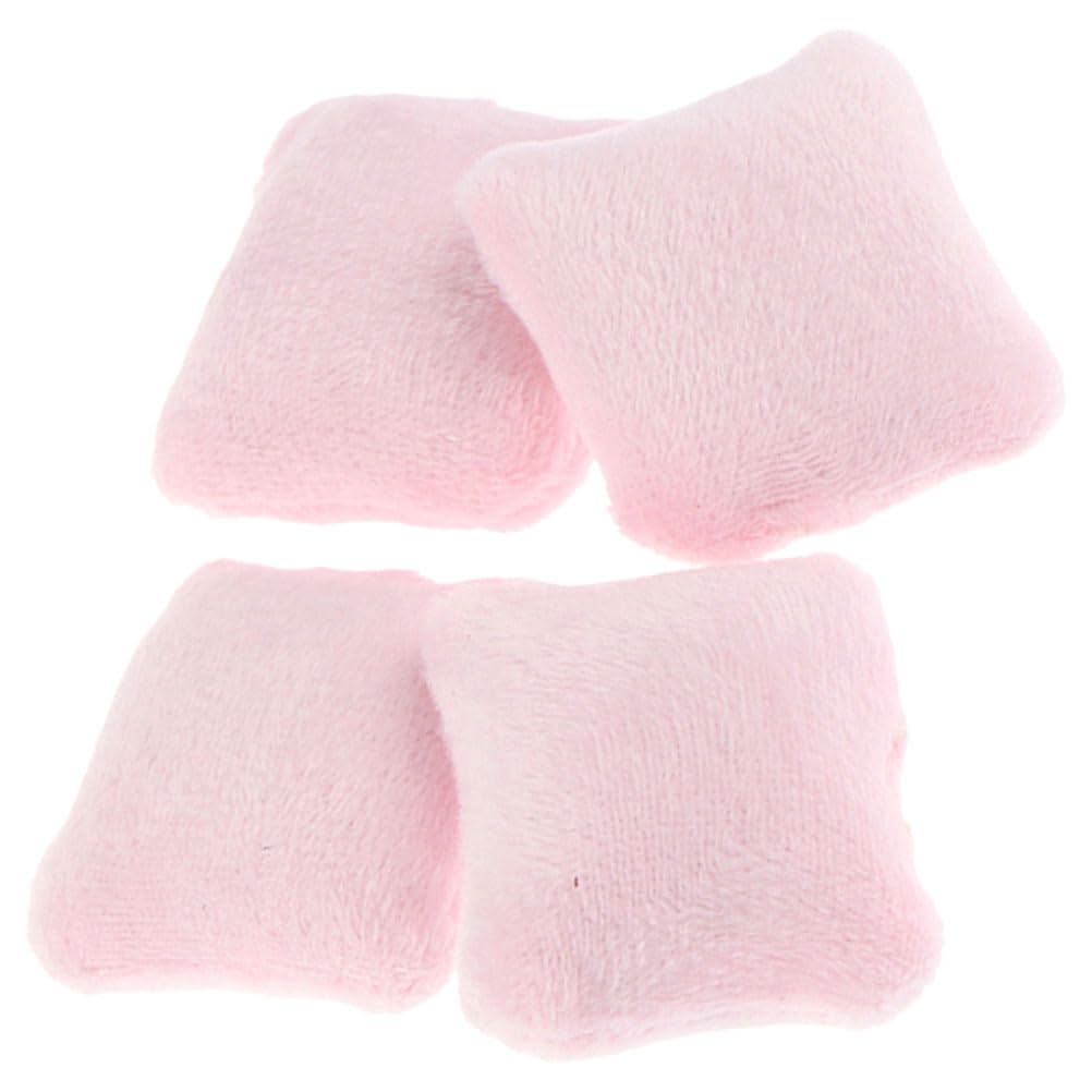Vaguelly 4pcs Dollhouse Pillow Accessories Miniature Throw Pillows, Armchair, Bedding Set in Pink Flannel