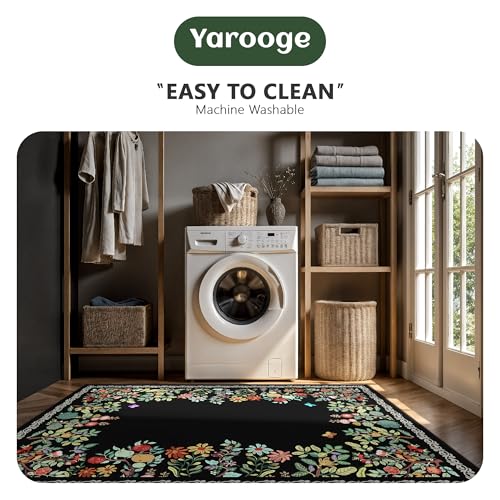 Yarooge 8x10 Area Rugs, Eco-Friendly Floral Washable Rug, Large Rugs for Living Room, Dining Room, Non-Slip Soft Durable Bedroom Rug（Black） — view 5
