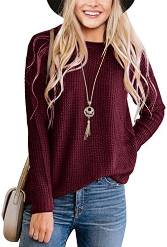 TECREW Women's Waffle Knit Pullover Sweaters Long Sleeve Casual Jumper Tops