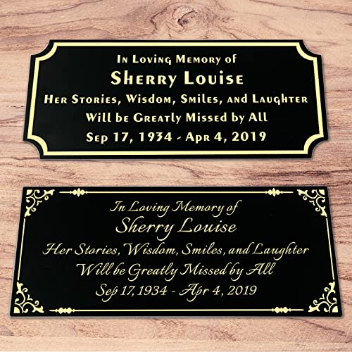 Size: 2.5"H X 6"W, Custom Elegant Metal Engraved Plate, Personalized Memorial Plaque, Black Solid Brass Engraved Name Plates With Adhesive Backing Or Screw, For Frame, Trophy, Urn, Gold Letters #TOP1
