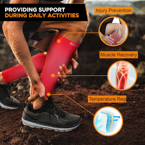 Image of Premium Calf Compression Sleeve 1 Pair 20-30mmHg Strong Calf Support Multiple COLORS Graduated Pressure for Sports Running Muscle Recovery Shin Splints Varicose Veins Doc Miller (Red, Small) | Graduated Support for Running, Shin Splints, Calf Strain, Knee High, Small to 6XL Plus Size