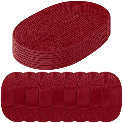 Oval Woven Placemats Set of 8 Heat Resistant Placemats 17 x 12 Inches Farmhouse Cotton Rope Place Mats for Dining Tables Trivets for Hot Dishes, Burgundy by Aertiavty - Used condition - US$29.44