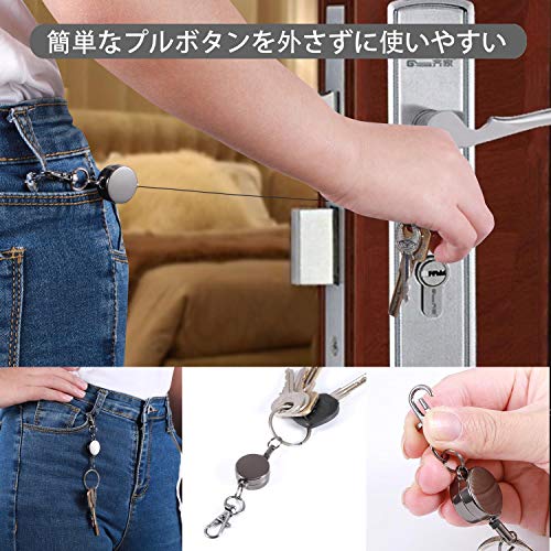 キーリール 吊り下げ名札用 キーホルダー 3色セット 金具 ステンレス リールクリップ パスケース キーリング カラビナ・クリップ付き 4枚目