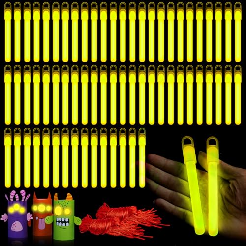 Lewtemi 50 Pack 4 Inch Glow Sticks Bulk, Yellow with Lanyards