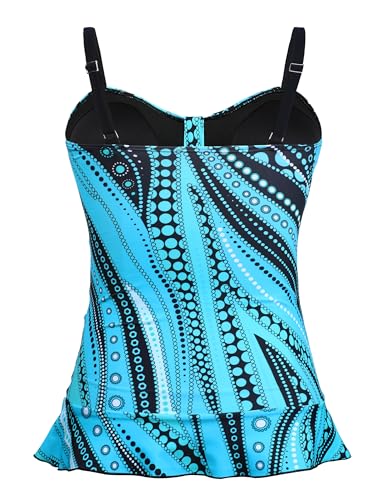 Hilor Women's 50's Retro Ruched Tankini Swimsuit Top with Ruffle Hem Bathing Suit Top Tummy Control Swim Tops4