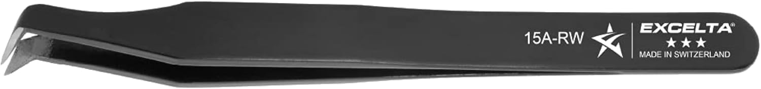 Excelta Precision Carbon Steel Tweezers, 70° Angulated Round Tip, Ideal for Soft Wire Cutting & Detailed Work, Epoxy Coating & Flame-Hardened Blades, 4.5" Length, Professional