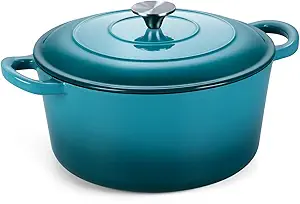 Onader Small Dutch Oven Pot with Lid, 3 Quart Round Enameled Dutch Oven for Bread Baking, Heavy Duty Cast Iron Cookware - Dark Cyan