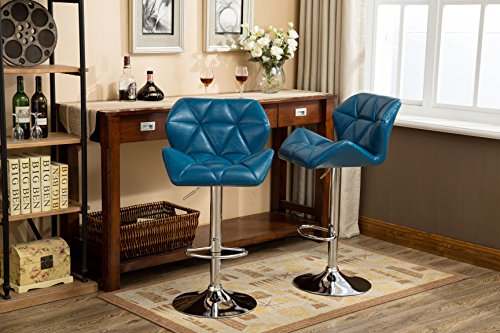 Roundhill Furniture Glasgow Contemporary Tufted Adjustable Height Hydraulic Blue Bar Stools, Set of 2, by Roundhill Furniture - Used condition - Image 7