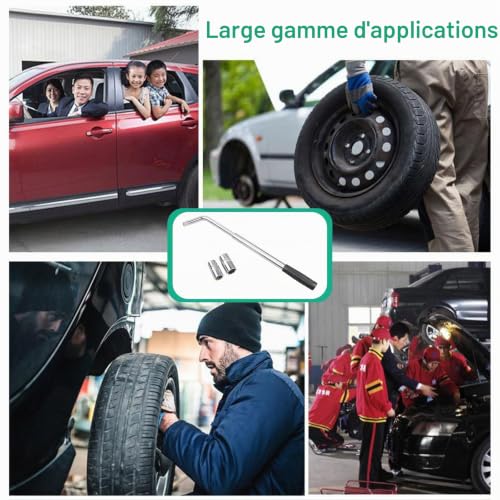Kahaybeall Clé Démonte Roue Télescopique, Clé Téléscopique pour Pneus Auto et Moto, Extracteur de Boulon Antivole, Longueur Réglable de 350 à 500 mm, Douilles Interchangeables 17/19 mm et 21/23 mm – vue 6