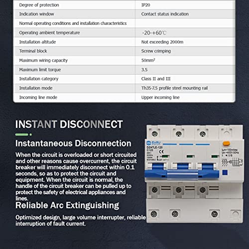 Protector de fugas trifásico RCBO 100A contra sobrecargas críticas 4