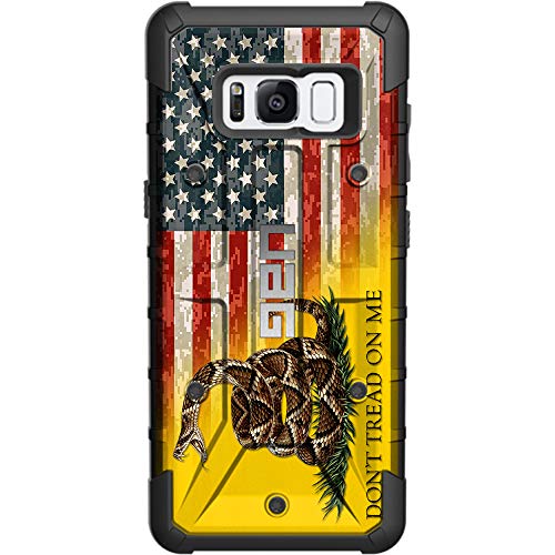 Limited Edition Customized Prints by Ego Tactical Over a UAG Urban Armor Gear Case for Samsung Galaxy S8 Plus/ S8+ (Larger 6.2") - Don't Tread on Me Flag on US Camo Flag Reversed