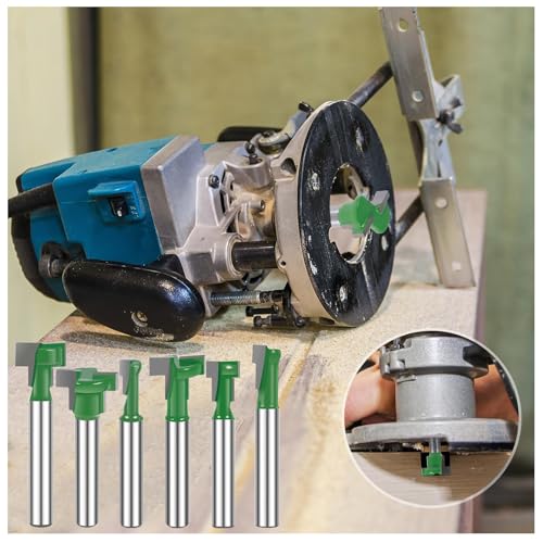Tkxjry 6-tlg T-Nutfräser Schaft,T-Track Schlitz Holz Fräser,T-Slot Cutter Router Bit Set,T-Nutfräser Hartmetall,T-Track Slotting Fräser,T-Nut Router Bits Set,T-Nutfräser,Für Gängige Sechskantschrauben