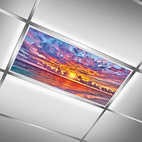 GVGHIDZ Fluorescent Light Covers for Classroom and Office - Eliminate Harsh Glare and Eye Strain. 2ft x 4ft LED Ceiling Light Decoration with - Easy Installation Sunset Scenery