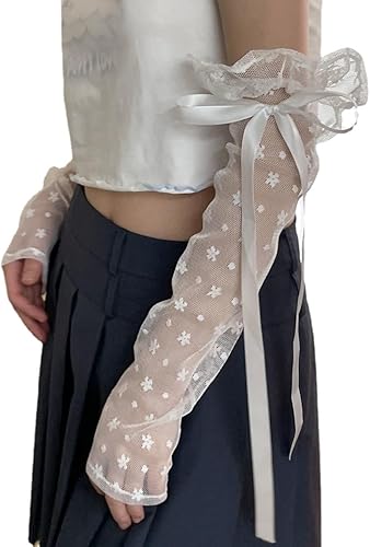 Lace Kawaii Long Fingerless Gloves Aesthetic Y2k Arm Warmers Acubi Gothic Accessories Floral Graphic Women Clothes