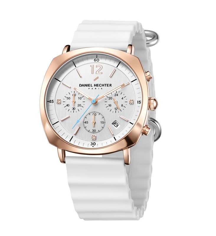 Image of Daniel Hechter Paris Cluny Collection Multifunction Watch for Men with Round Dial, Date Display Function, Quartz Movement and Wavy Pattern Silicon Strap - DHM1019