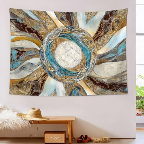 Tapiz de pared mandala con efecto 3D de mármol sepia abstracto para recámara (150x230 cm)