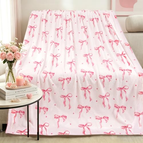 Bow Blanket Soft Cozy Lightweight Throw Blanket for Couch Sofa Bed Living Room Home Pink Decor for Boys Girls Kids Adults Gift 50x60 inch by Wscdovf - Used condition - Image 4