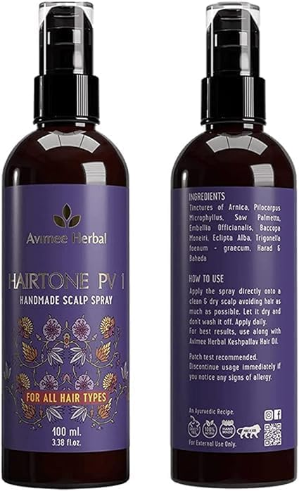 Avimee Herbal Hairtone PV 1 Scalp Spray | Natural DHT Blocker | With Saw Palmetto, Amla, Methi & Bhringraj Extracts | Daily Nutrition For your Scalp & Hair | 100 ml