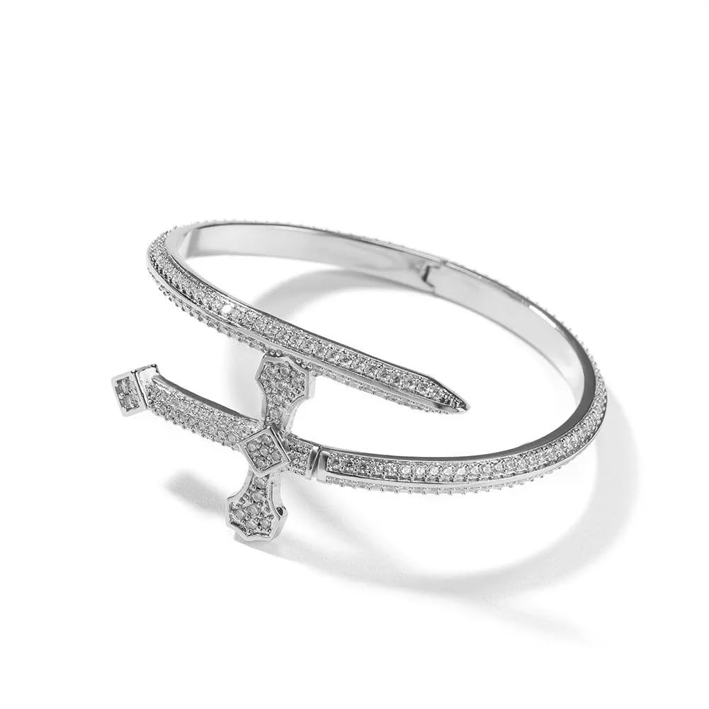 THE MEN THING JUSTICE SWORD Silver - 7" mm Alloy Bracelet With Faux Diamonds for Men & Boys (8 inch) (B0D14DFF2M) Amazon Price History, Amazon Price Tracker