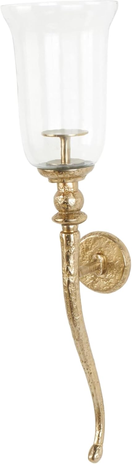 Deco 79 Aluminum Metal Textured Wall Sconce with Curved Shape, 7" x 7" x 31", Gold