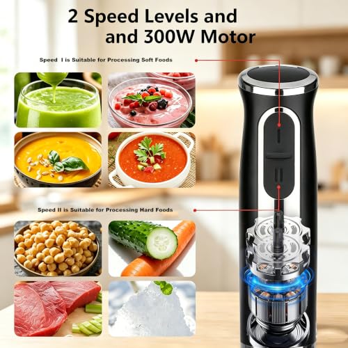 Image of Liebe&Lecker Immersion Blender Handheld, 300W Electric Stick Blender | 2-Speed Hand Mixer with Sturdy Spoon Rest, Anti-Splash Blade Guard Soup Blender to Prevent Container Scratches, Zero BPA