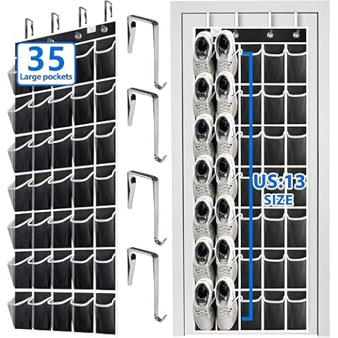 over the door shoe organizer,2024 upgraded,shoe organizer,35 Huge pockets,over door shoe organizer,Store size 13 shoes,shoe organizer,Strong material,hooks Suitable for various doors,black/white Cover