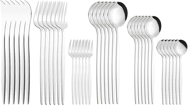 Kitchen Utensils Set,Simply Modern,36Pcs Flatware Set Stainless Steel Sets Mirror Polishing Tableware Sets Multipurpose Use for Home and Kitchen, Service for 6-Silver