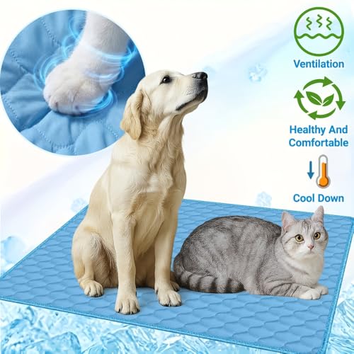Generisch Kühlmatte für Hunde & Katzen | 2026 Neu Selbst Kühlende Hundematte Sommer | Waschbar Kühlkissen Selbstkühlende Hundekühldecke Katzen für Hund Katze | Blau | M-4