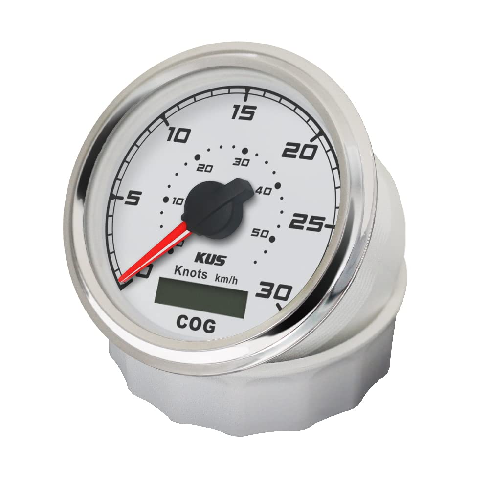 KUS GPS Contachilometri contachilometri calibro 30 nodi per barche 85mm 12V/24V (bianco)