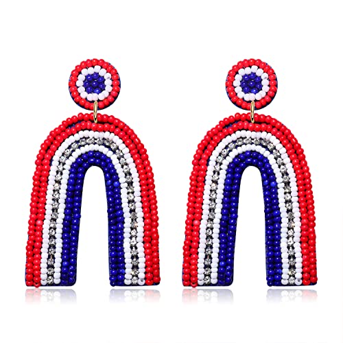 4th of July Earring for Women Beaded American Flag Patriotic Earrings Raninbow Beaded Drop Earrings Independence Day Jewelry Gifts