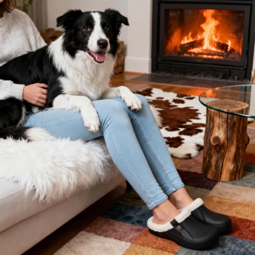Image of Beslip Fur Lined Clogs for Women & Men Fuzzy Slippers with Memory Foam
