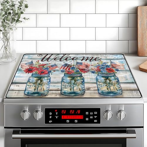 Image of Patriotic Stove Top Cover, Heat Resistant Electric Stove Protector Mat, Large Diatomite Kitchen Counter Mat, Independence Day Decor American Flag Kitchen Accessory (vase, 28x20 Inch)