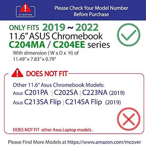 Mcover Case Compatible For 2019~2022 11.6" Asus Chromebook C204Ma C204Ee Series Rugged Educational Laptop Computers Only (Not Fitting Any Other Asus Models ) - Clear #TOP2