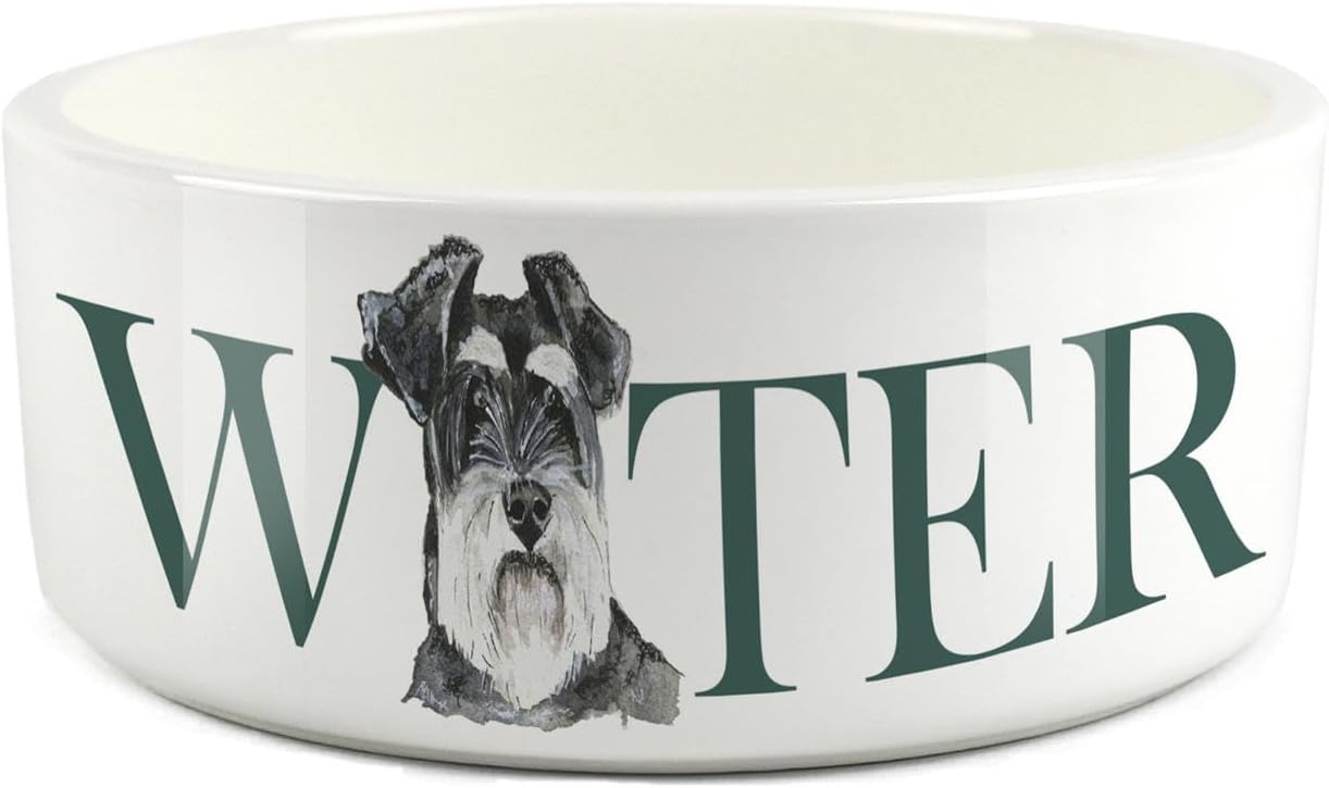 Miniature Schnauzer Pet Bowl - Painted Dog Portrait by Rhianon Chauncey - Large Ceramic Dog Water Bowl/Dish Gift for Dogs