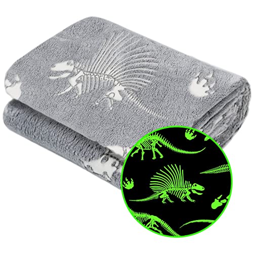 Image of Dinosaur Toys for Kids Blanket, Boys Birthday Gifts Dino Blanket, Soft Fleece Throw Glowing Dino Bedroom Decor Throw