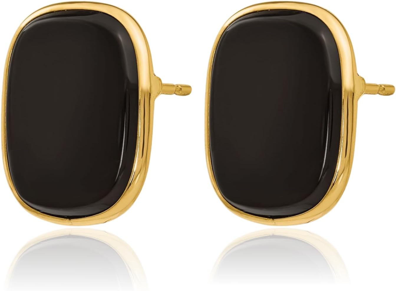 IceCarats 14K Solid Yellow Gold Black Onyx Square Extra Large Stud Earrings 17mm 5/8 inch Prong Set, Butterfly Back For Her
