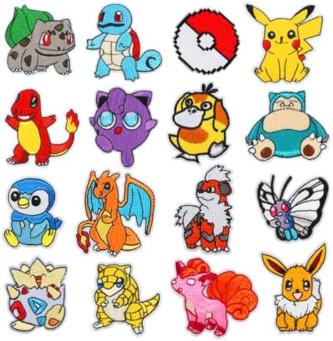 Iron on Patches for Clothing,16 Pieces Anime Patches Embroidered Applique Patches Sew on Iron On Patches Fabric Repair Patches for Kids Adult Clothes Jeans Jackets Hats Shoes Backpacks